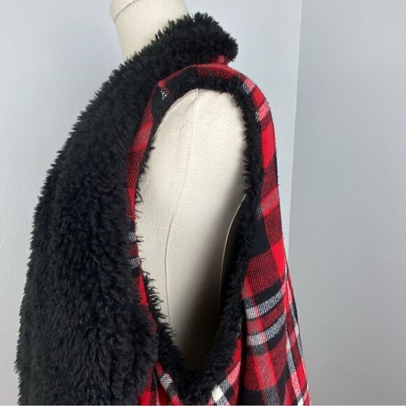 Westbound Woman Red Buffalo Plaid Black Sherpa Vest CabinCore Fall Holidays 2X - Picture 7 of 13